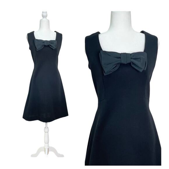 Vintage 1960s Kay Windsor Size 14 Little Black Cocktail Formal Dress with Bow - Picture 1 of 11